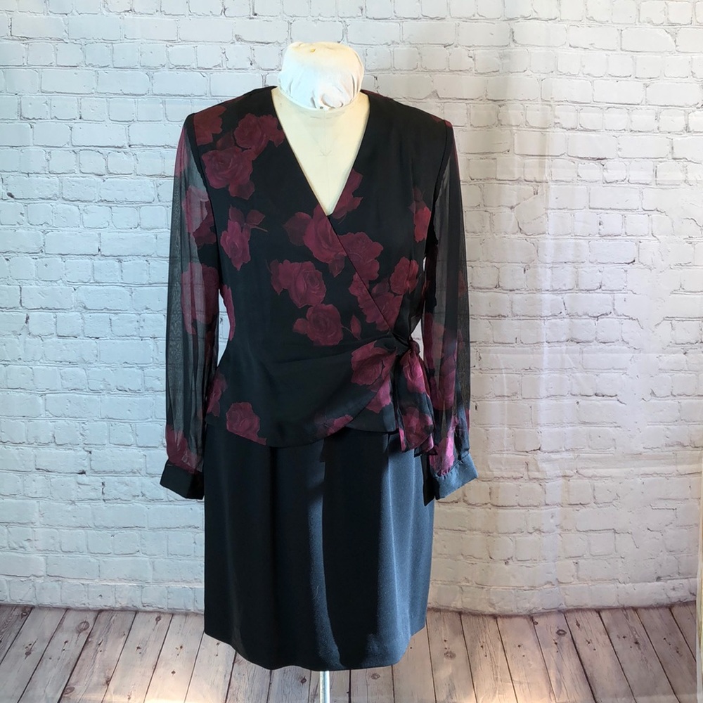 John Roberts 1-piece shift w floral wrap jacket